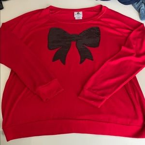 XL Red Black Bow Long Sleeve Top